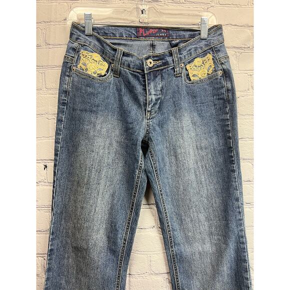 Vintage 90"s Y2K Fluid Preppy Women Gold Embroidery Slit Cuffs Jeans Size 7 - Picture 4 of 11